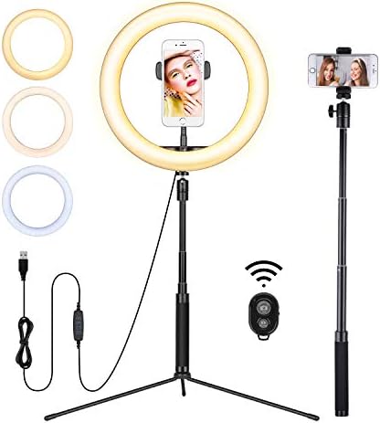 Light Ring with Stand, Havit 10" Selfie Ring Lights with Tripod Stand Phone Holder Wireless Remote for Video Recording Live Streaming Podcasting Photography Conferencing Makeup