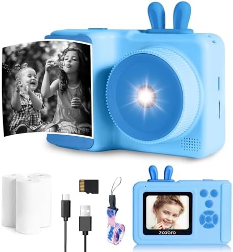 Kids Camera Instant Print for Boys and Girls Age 3-12, 1080P HD Kids Digital Camera with Print Paper Toy Camera Instant Print Christmas Birthday Gifts for Toddler and Teenagers Age 3-16 Blue