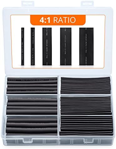 Wirefy 95 PCS Heat Shrink Tubing Kit - 4:1 Dual Wall Tube - Adhesive Lined - Resistant Shrink Tubing - Black