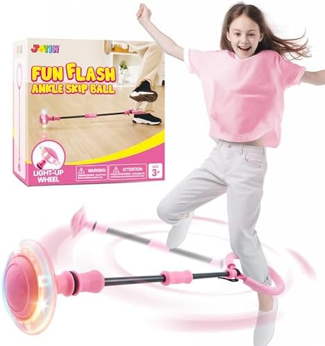 JOYIN Pink Ankle Skip Ball with Flashing Lights, Skip it Toy for Kids Indoor & Outdoor, Flashing Swing Ball Foldable Sports Toy, Birthday Gifts for Kids 3 4 5 +