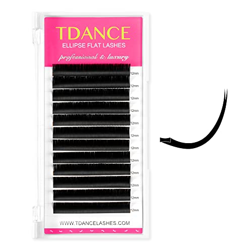 TDANCE Classic Lash Extensions Flat Lashes Eyelash Extensions 0.2mm CC Curl Ellipse Eyelash Extensions 11mm Mixed Black Matte Individual Lashes Salon Use(Flat,CC-0.2,11mm)