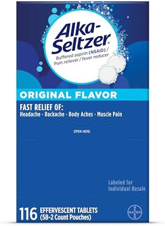 Alka-Seltzer Effervescent Tablets Original Flavor, Fast Multi-Symptom Relief from Headache and Body Ache, Dissolvable Effervescent Fizzy Tablets, Pain Relief Dispenser Pack, 116 Ct