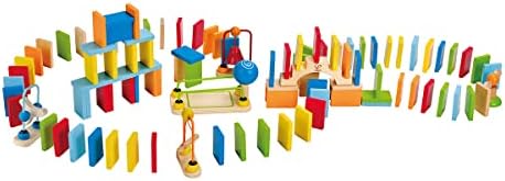 Hape Dynamo Wooden Domino Set Award Winning Domino Racing Building Block Set for Kids, 107 Solid Pieces of Fun Filled Racing, Building and Stacking