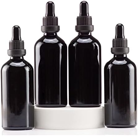 YIZHAO Black Glass Dropper Bottle 4oz, Tincture Bottles with Glass Dropper, for Essential Oils, Aromatherapy, Cosmetic, Laboratory, Pharmacy, Liquids, Travel –4 Pcs