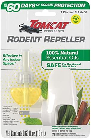 Tomcat Rodent Repeller Essential Oil Plug-In with Lemongrass, Cinnamon, and Peppermint Oil, 1 Warmer and 1 Refill White