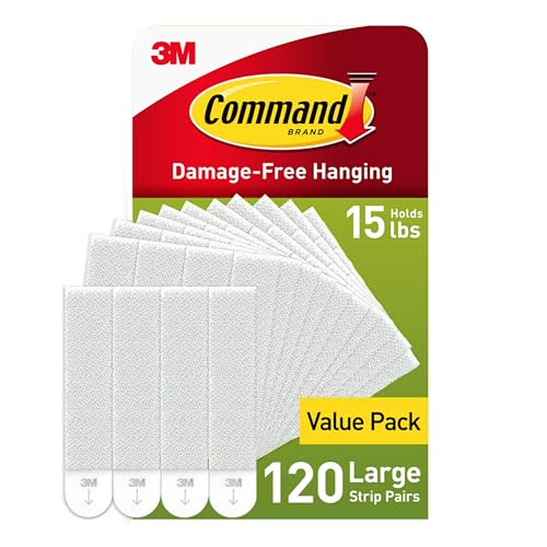 Command 15 lb Large Picture Hanging Strips 120 Pairs, (240 Command Strips) Damage Free Hanging Picture Hangers, No Tools Wall Hanging Strips for Home Decor, White Adhesive Strips