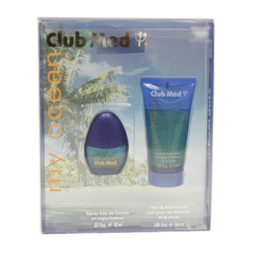 Club Med My Ocean By Coty For Men. Gift Set ( Eau De Toilette Spray 0.33 Oz + Hair & Body Wash 1.8 Oz )