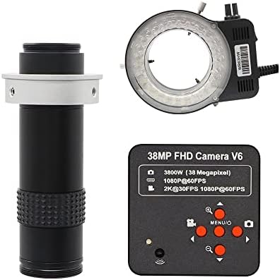 Microscope Kit 38MP 1080P 60FPS HDMI USB Industrial Digital Electronic Video Microscope Camera 120X C mount Lens w/56 LED Ring Light illuminator Microscope Lens Adapters ( Color : 40mm-120X Black LED