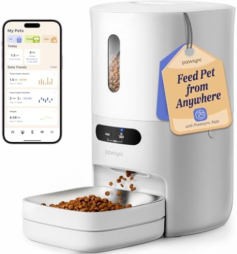 Automatic Cat Feeder, Smart Scale Tracks Pet's Food Intake, App Remote Feeding, 3.6L Timed Food Dispenser for Cats and Dogs, Up to 10 Meals Per Day, Stainless Steel Bowl, Dual Power Supply