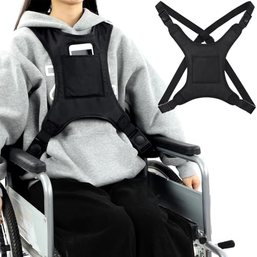 Wheelchair Seat Belt for Adults Wheelchair Chest Harness Safety Strap Seatbelt for Elderly and Disabled Torso Support Vest Restraint Adjustable Straps Prevent Sliding(Black)