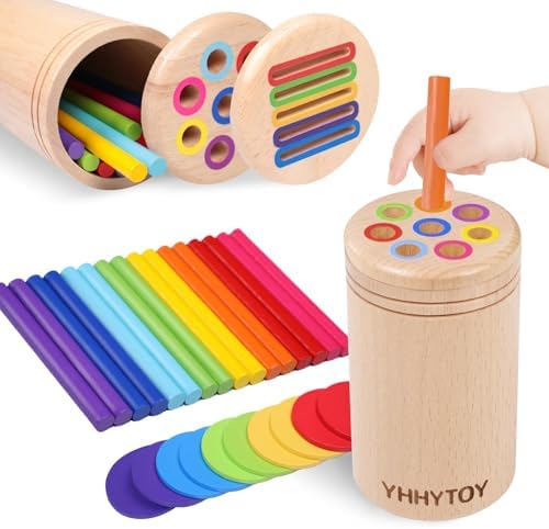 Montessori Toys for 3 Year Old, Dual Play Wooden Toddler Educational Toys Color Sorting Preschool Learning Activities, Fine Motor Skills Sensory Toys for Toddlers 3-5 Girl Boy Birthday Gifts