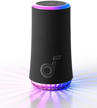 Soundcore Glow Portable Speaker by Anker with 30W 360° Sound, Synchronized Radiant Light, 18H Playback, Customizable EQ and Light Show, and IP67 Waterproof