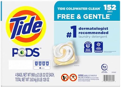 Tide PODS Liquid Laundry Detergent Pacs Free & Gentle 152-count, LARGE, White