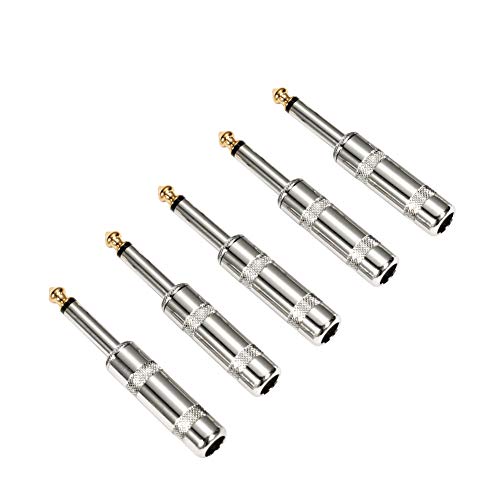 Audio 1/4" TS Plug, 6.35mm Heavy Duty TS Mono Male Solder Jack Connector for Speaker/Guitar/Microphone Cables -5 Pack