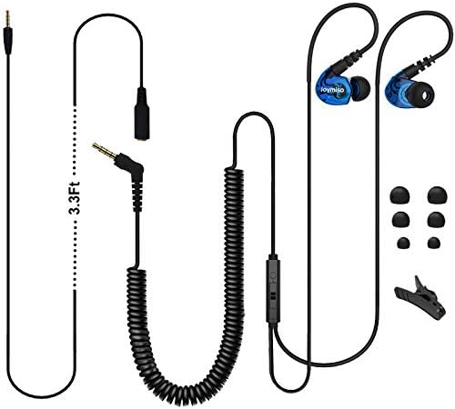 Joymiso 16Ft Extra Long Cord Earbuds Headphones for TV PC Laptop with Mic, Volume Control, Spring Coil Wire & Extension Cable, 3.5mm Wired Over Ear in-Ear Computer Earphones for Kids Women Small Ears