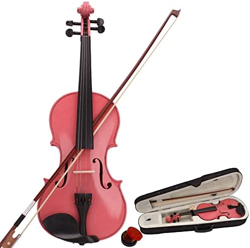 Violin 4/4 Full Size Kit, Beginner Violin for Adults, Young,Students,Complete Full Size Violin with Portable Case, Bow, Rosin, Pink Violin