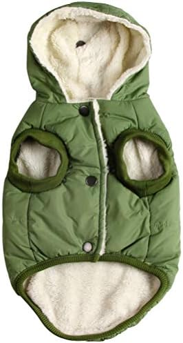 Fleece Lining Extra Warm Dog Hoodie in Winter,Small Dog Jacket Puppy Coats with Hooded Green XS