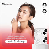 Kojie San Skin Brightening Soap - Original Kojic Acid Soap that Reduces Dark Spots, Hyperpigmentation, & Scars with Coconut & Tea Tree Oil- 135g x 4 Bars