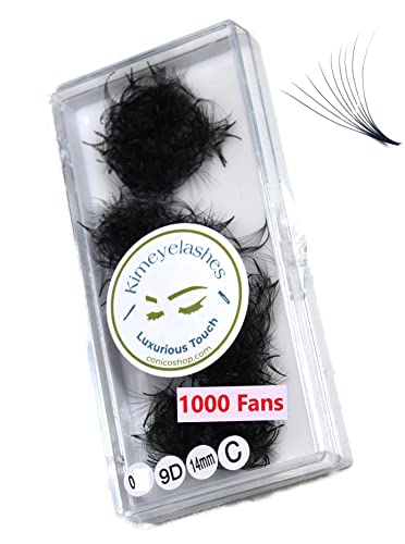 Kimeyelashes 8D 9D 10D 12D - 0.05 C and D Curl 500-1000 Premade volume fans loose Fans, Handmade eyelash extensions supplies Russian volume lash promade fan (13mm, 9D - Curl C)