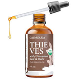 Calmoura Organic Thieves Oil Essential Oil — USDA Certified Therapeutic Grade — (4 oz | 118 ml) — Based on The Tale of Four Thieves — Oil Blend of Clove, Cinnamon, Rosemary Oil, Lemon and Eucalyptus