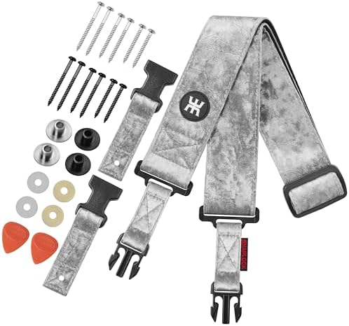 Amumu SNAPLOCK Pro Guitar Strap - Quick-Release Buckle, Screw Fasten Ends, Quick-Fetch Pick Holder, Adjustable 38"-57", Fits Bass, Electric, Acoustic Guitars, Velvet Silver
