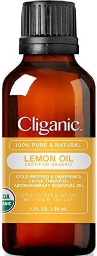 Cliganic USDA Organic Lemon Essential Oil (1oz) - 100% Pure & Natural | Undiluted, for Aromatherapy, Household Cleaning | Non-GMO Verified