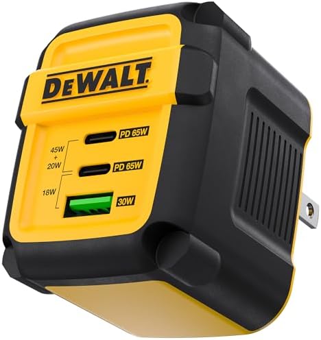 DEWALT USB C Charger, GaN 65W PPS 3-Port Compact Foldable for MacBook/Air, iPad Pro, Galaxy, Dell, Note, iPhone and More