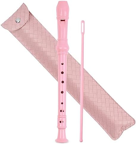 Recorder Instrument for Beginner Kids Adults,8-Hole Soprano Descant Recorder Music Flute with with Cleaning Rod & Leather Case For School Student Home Entertainment(2-Woven Pink)