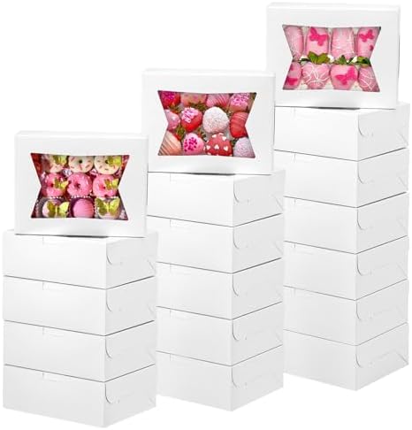 Moretoes 36pcs Cookie Boxes, 8x6x2.5 Cookie Boxes with Window, Strawberry Boxes Bakery Boxes Easter Treat Boxes for Chocolate Covered Strawberries, Pastries, Desserts