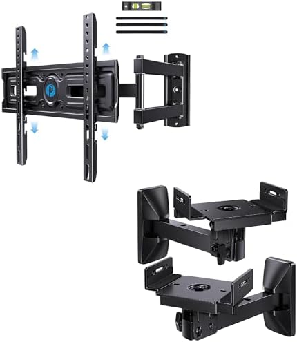 Pipishell Full Motion TV Wall Mount for Most 26-60 inch TVs up to 77 lbs, Max VESA 400x400mm, PIMF9, Speaker Wall Mounts up to 50 lbs, 1 Pair, PISM03