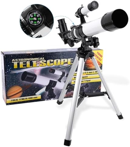 Telescope for Kids & Beginners Adults 40/400mm Astronomical Telescopes Refractor with Finder Scope Compass and Tripod