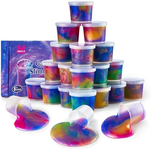 24 Pack Galaxy Slime Party Favors for Kids Slime Cup Bulk Stretchy & Non-Sticky DIY Stress Relief Putty Toy Birthday Halloween Christmas Stocking Stuffers, Classroom Reward for Girls Boys