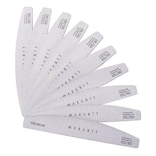 Makartt Nail File: 100/180 Grit Emery Boards for Nails, 10 Pcs Zebra Doubled Sides Washable Coarse Nail Files for Acrylic and Extension Nail Removal Nail Care Manicure Kit Salon Home Use