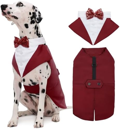 Kuoser Dog Tuxedo Suit and Bandana Set, Prince Formal Wedding Attire for Large, Medium Dogs: Golden Retriever, Samoyed, Bulldog