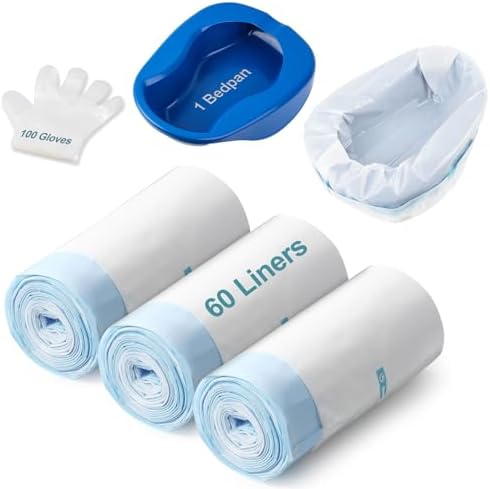 Large Size Bed Pan Set, Including 60 Liners and 100 Gloves. These bedpans are Comfortable for Both Women and Men and are Made of Thick, Oversized, Heavy-Duty PP Material