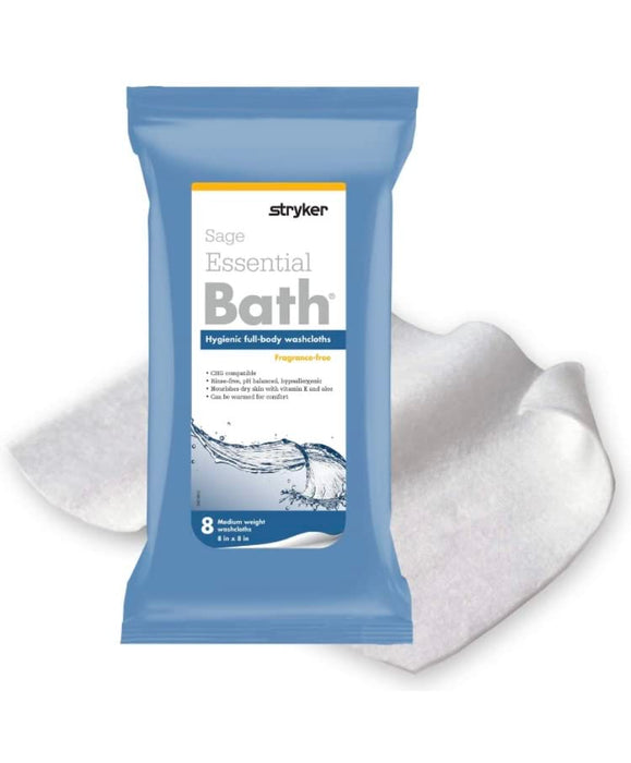 Essential Bath Cleansing Washcloths - 8 Cloths/package- Fragrance Free no Rinse Bathing Wipes, Ultra-Soft and Thick Medium Weight Cloth - 60 packages