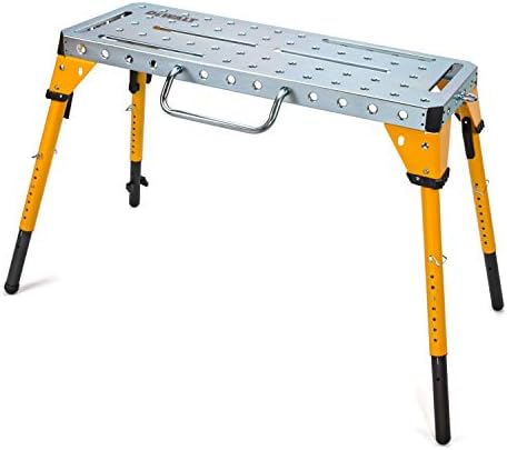 Dewalt Adjustable Height Portable Steel Welding Table and Work Bench, 18 x 46-inch Tabletop, Folding Legs, Carrying Handle, and Cord Minder
