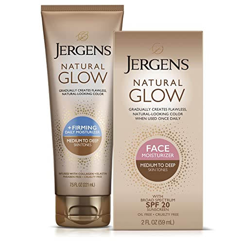 Jergens Natural Glow Gradual Glow Daily Moisturizer + Firming and Face Moisturizer with SPF 20 Bundle, Medium to Tan
