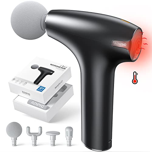 RENPHO Lite Massage Gun with Heat, Mini Massage Gun Deep Tissue, Type C Charging Portable Body Deep Tissue Massager Gun, Quiet Percussion Muscle Massage Gun, Gift for Mom-FSA and HSA Eligible