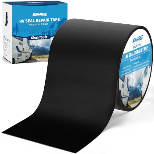 Kohree Butyl Sealant Tape, 6 Inch x 50 Foot RV Roof Tape Black, RV Sealant Waterproof Tape UV & Weatherproof Butyl Roofing Tape for RV Repair, Window, Boat Sealing, Truck Stop Camper Roof Leaks