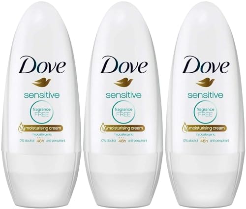 Dove Sensitive Antiperspirant Deodorant Roll-On, Fragrance-Free, 1.7 Ounce / 50 Ml (Pack of 3)