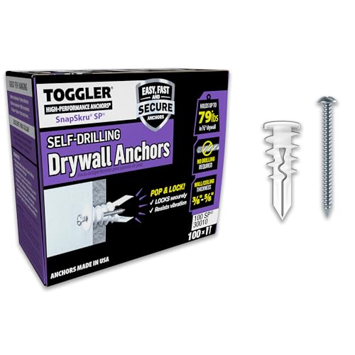 TOGGLER SnapSkru SP Self-Drilling Drywall Anchor for Hollow Wall Application, Glass-Filled Nylon, Made in US, for #6 to #10 Fastener Sizes