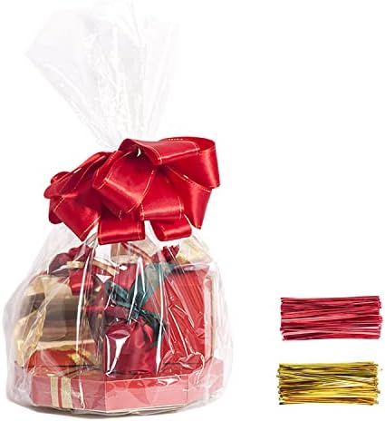 Morepack Cellophane Bags,200 PCS Clear Cellophane Gift Bags with Twist Ties,Cellophane Treat Bags (8"x12")