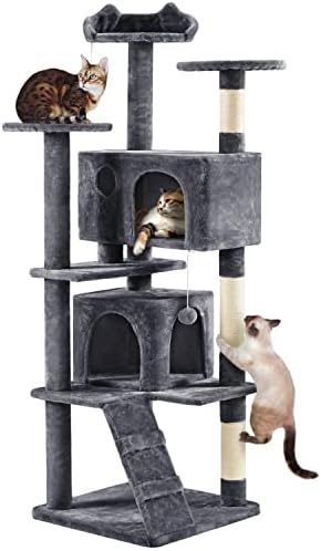 Yaheetech 70in Multi-Level Cat Tree Tall Cat Tower Cat Furniture with Condo, Scratching Posts & Dangling Ball for Indoor Cats Activity Center, Dark Gray