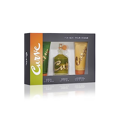 Curve Men's Cologne Fragrance Set, Body Wash, Aftershave Balm & Cologne, Casual Day or Night Scent, Father's Day 3 Piece Gift Set
