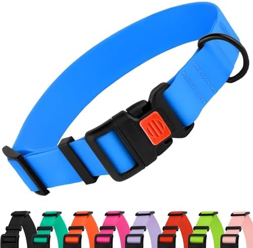 CollarDirect Waterproof Dog Collar - Silicone, Plastic Collar, Odor-Resistant, Easy to Clean, for Large, Medium, Small Dogs - Adjustable Collar with Breakaway Buckle (Neck Fit 14"-18", Blue)