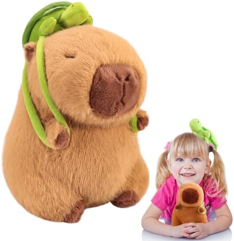 Emoin Capybara Plush Toys Kawaii Capybara Plushies with Turtle Backpack Soft Brown Capybara Stuffed Animals Capybara Gifts Doll Pillow for Baby Boys Girls Toys - 9Inch