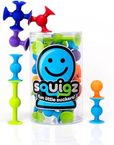Fat Brain Toys Squigz Starter Set, 24 Piece Suction Toys, Suction Bath Toys, Sensory Toys for Kids 3 and Up
