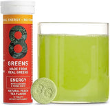 8Greens Daily Greens Energy Effervescent Tablets - Natural Energy Boost, Pre-Workout, No Crash, Greens Powder, Made with Guarana & Yerba Mate, Vitamin B12 - Peach Flavor, 10 Tablets