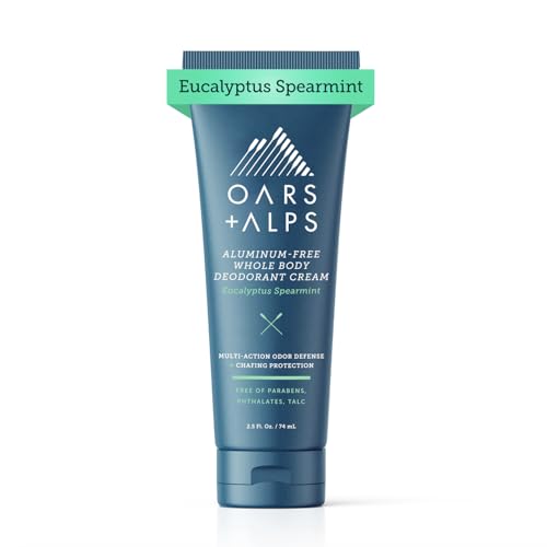 Oars + Alps Whole Body Deodorant Cream For Men - Multi-Action Odor Defense - Aluminum Free, Baking Soda Free, Anti-Chafe - 2.5 Ounce Tube - Eucalyptus Spearmint